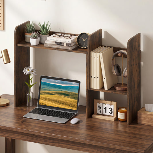Expandable Desk Bookshelf, Open Cubes, Desktop Display Rack, Rustic Brown Bookcases Rustic Brown at Gallery Canada