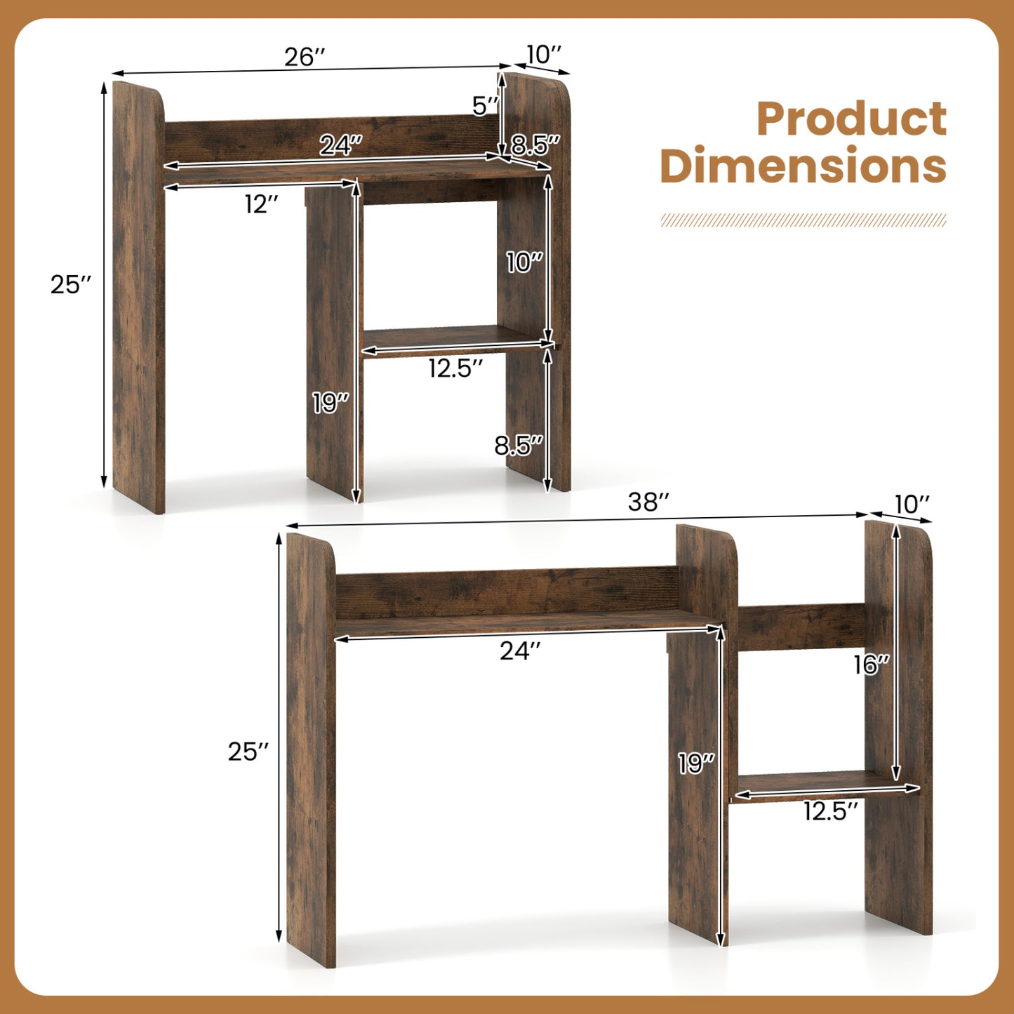 Bibliothèque de bureau extensible, cubes ouverts, support d'affichage de bureau, brun rustique