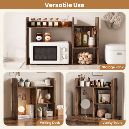 Bibliothèque de bureau extensible, cubes ouverts, support d'affichage de bureau, brun rustique