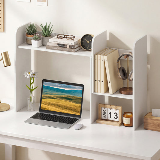 Expandable Desk Bookshelf With Open Cubes, White Bookcases White at Gallery Canada