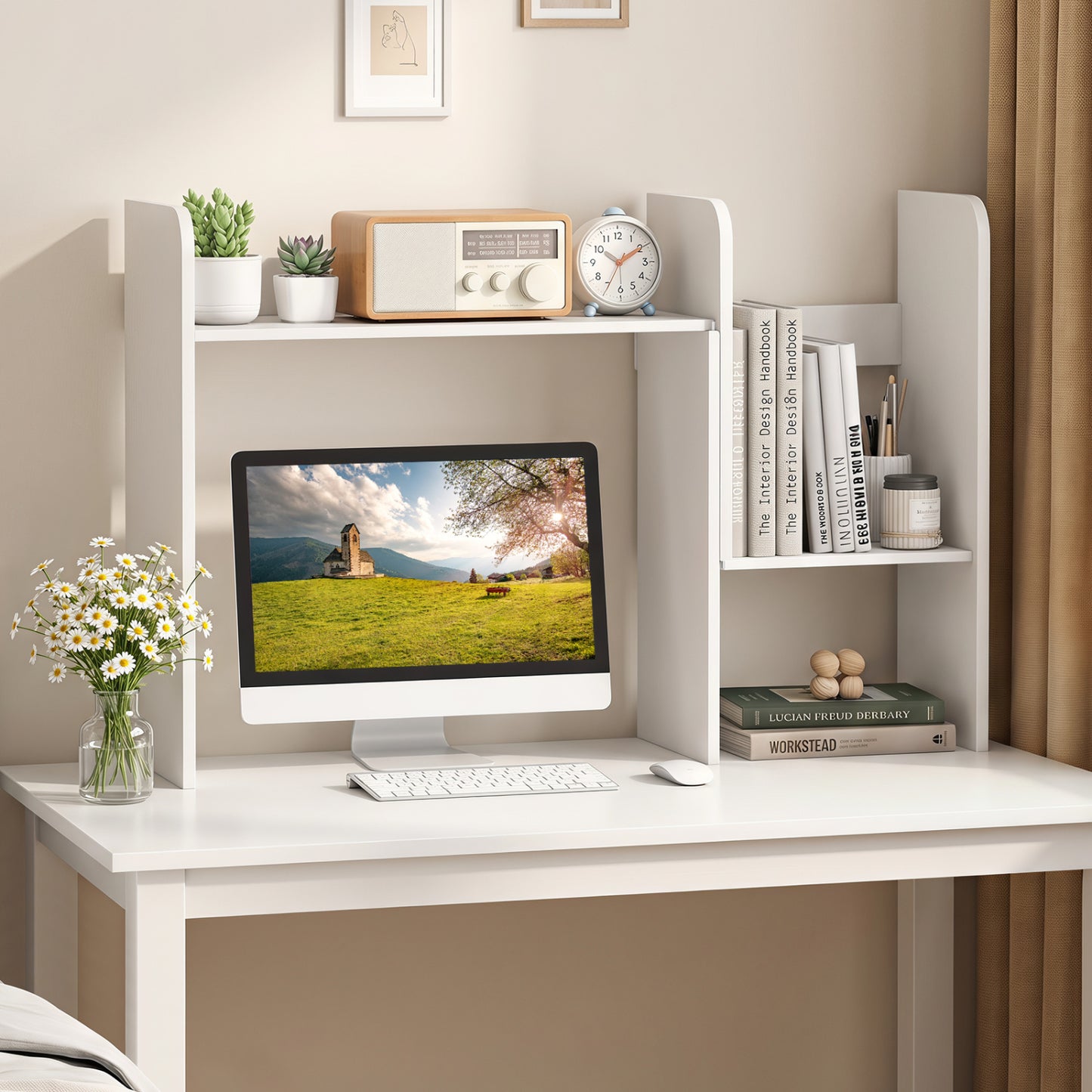 Bibliothèque de bureau extensible avec cubes ouverts, blanc