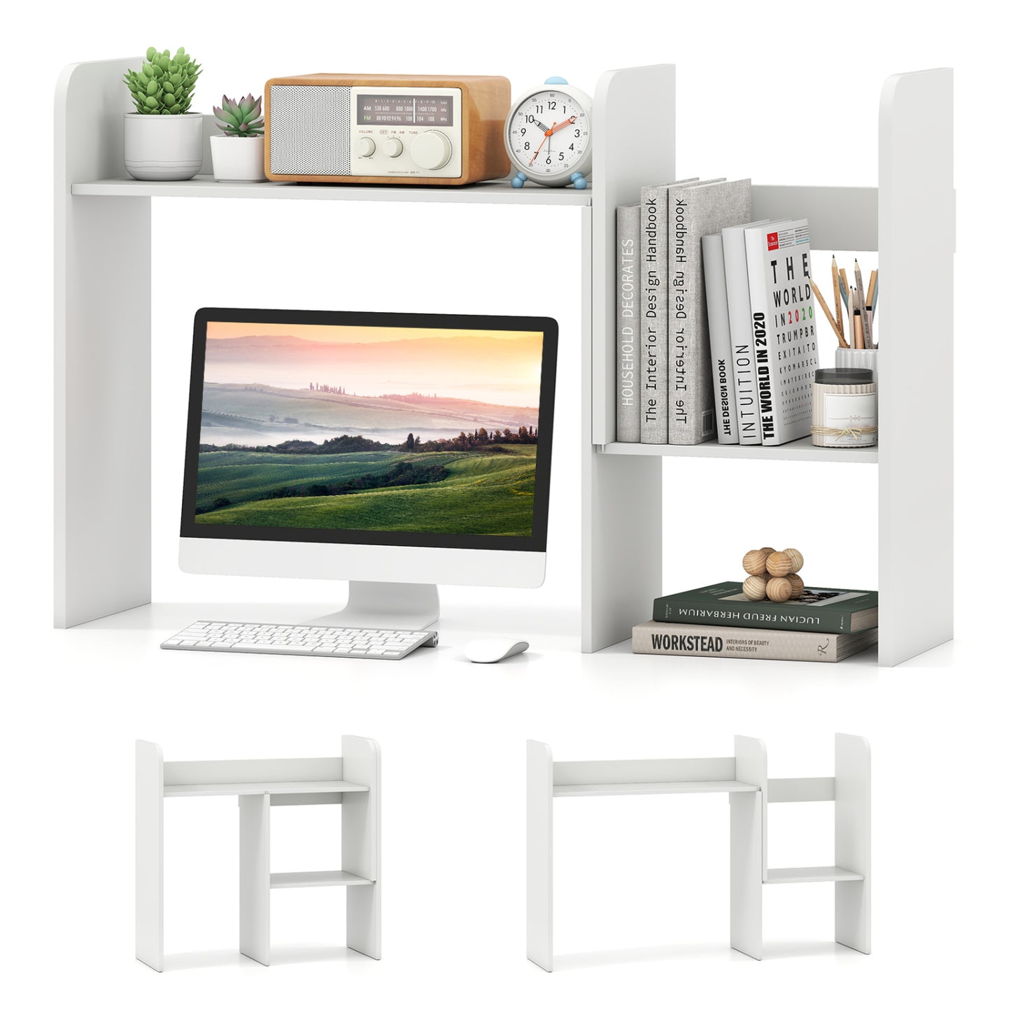 Bibliothèque de bureau extensible avec cubes ouverts, blanc