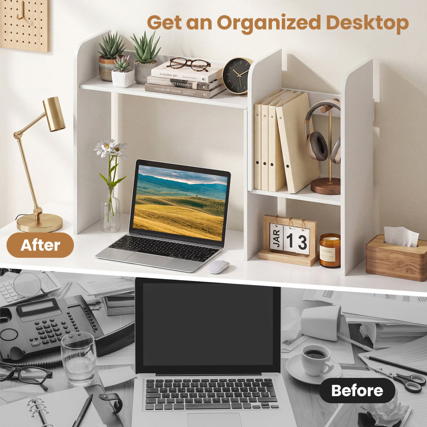 Bibliothèque de bureau extensible avec cubes ouverts, blanc