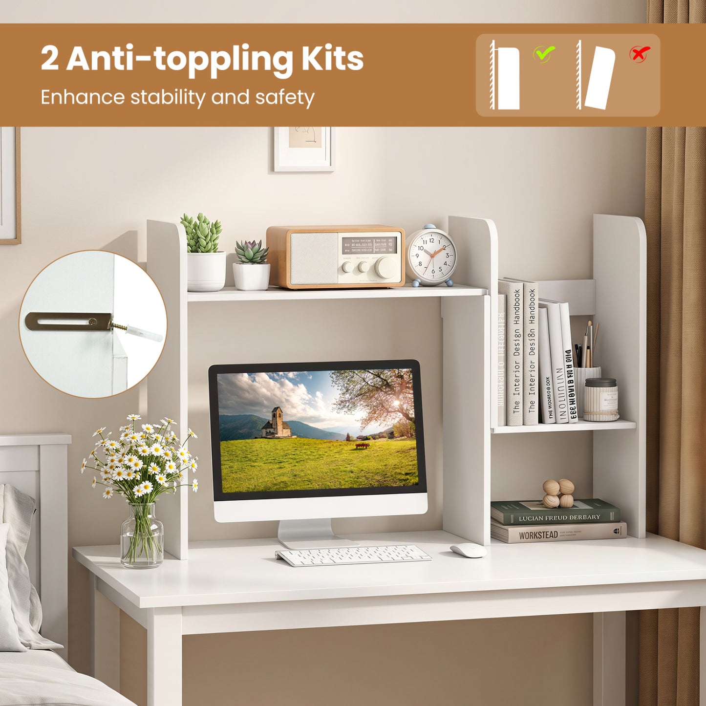 Bibliothèque de bureau extensible avec cubes ouverts, blanc