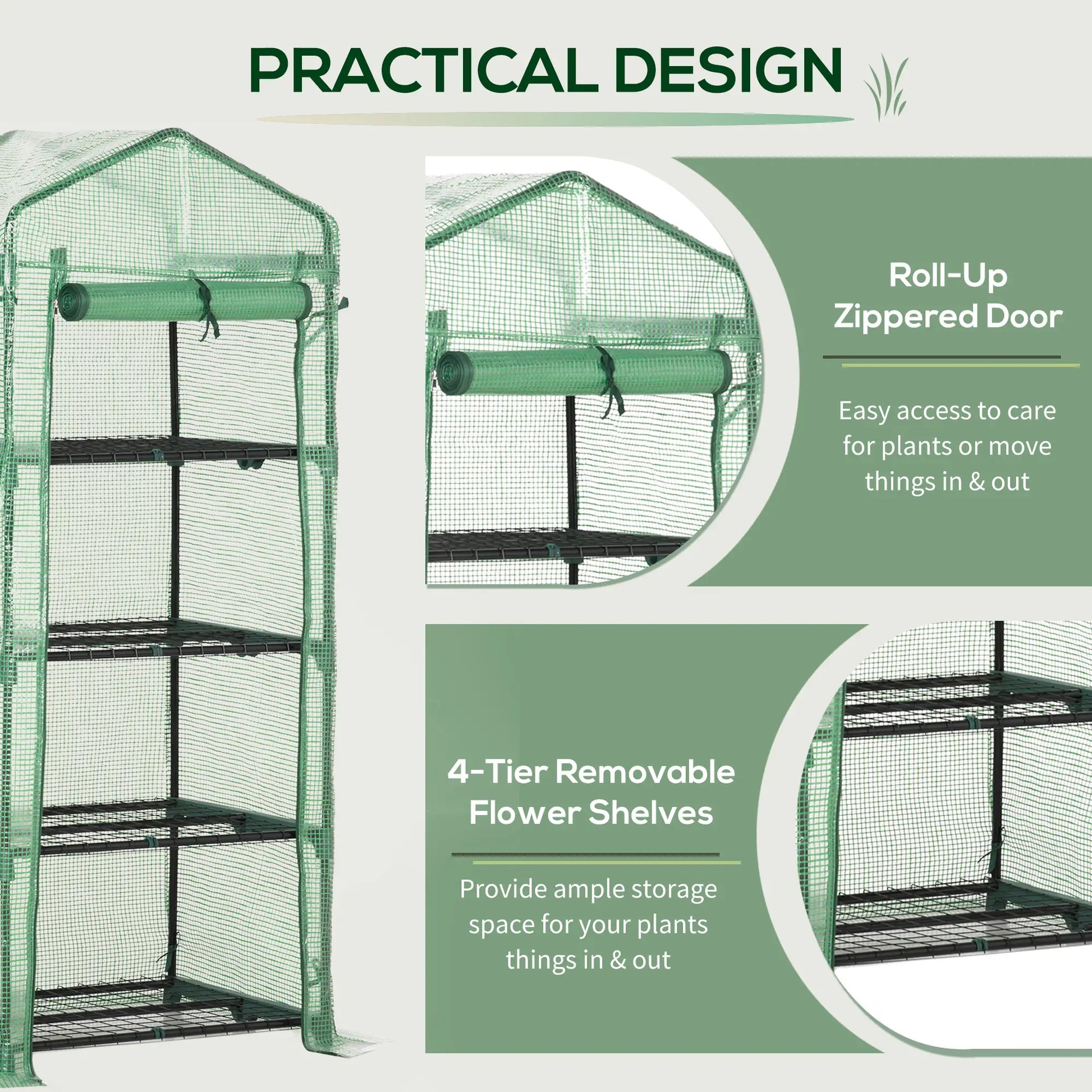 Portable Greenhouse, 4 Tier Shelves, Steel Frame, PE Cover, Dark Green Portable Greenhouses at Gallery Canada