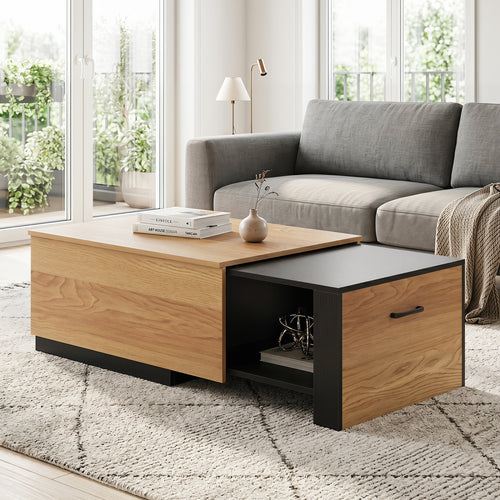 Extendable Coffee Table with Concealed Storage, Natural