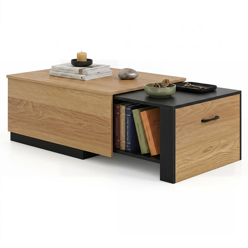 Extendable Coffee Table with Concealed Storage, Natural