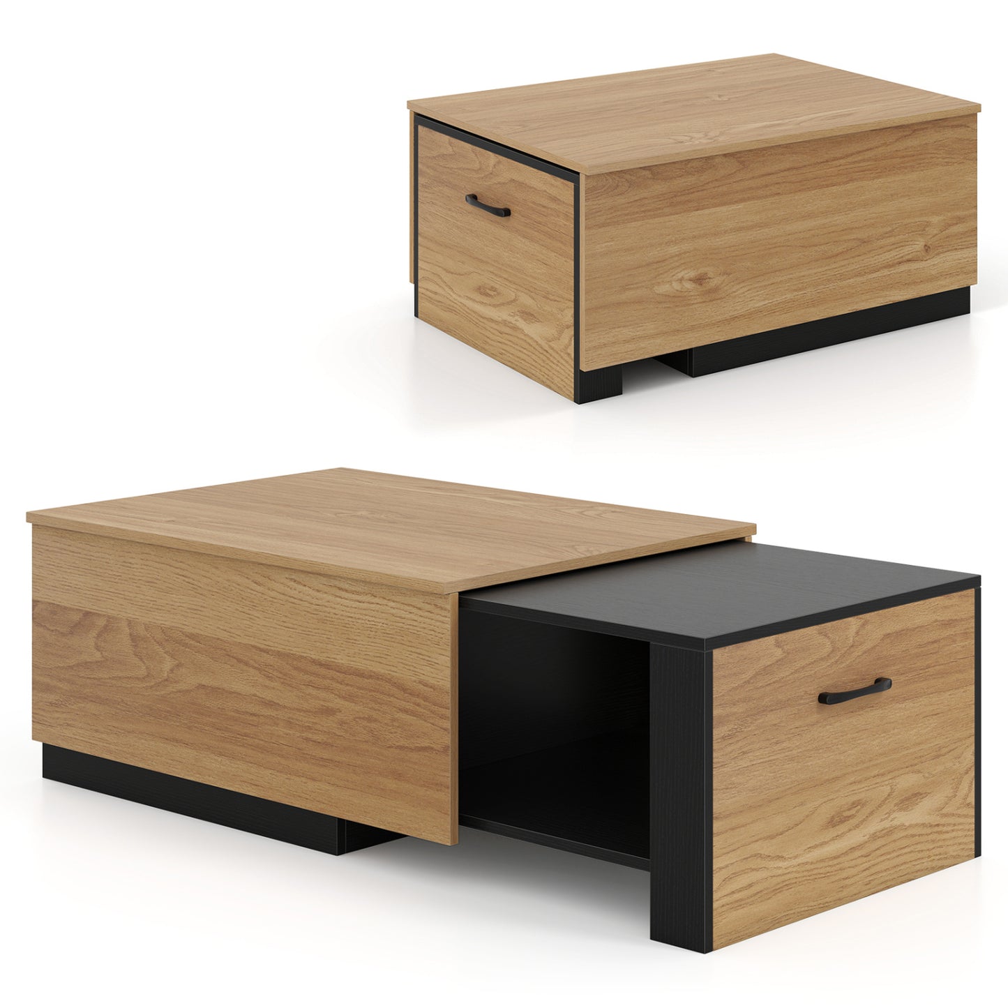 Extendable Coffee Table with Concealed Storage, Natural
