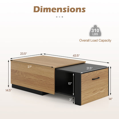 Extendable Coffee Table with Concealed Storage, Natural