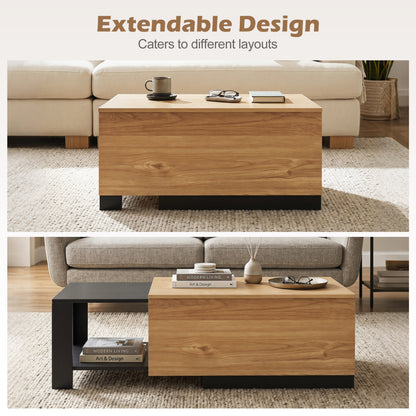 Extendable Coffee Table with Concealed Storage, Natural