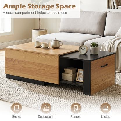 Extendable Coffee Table with Concealed Storage, Natural