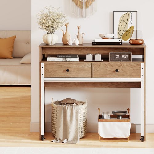 Extendable Computer Desk with Pull Out Secondary Desk, Natural