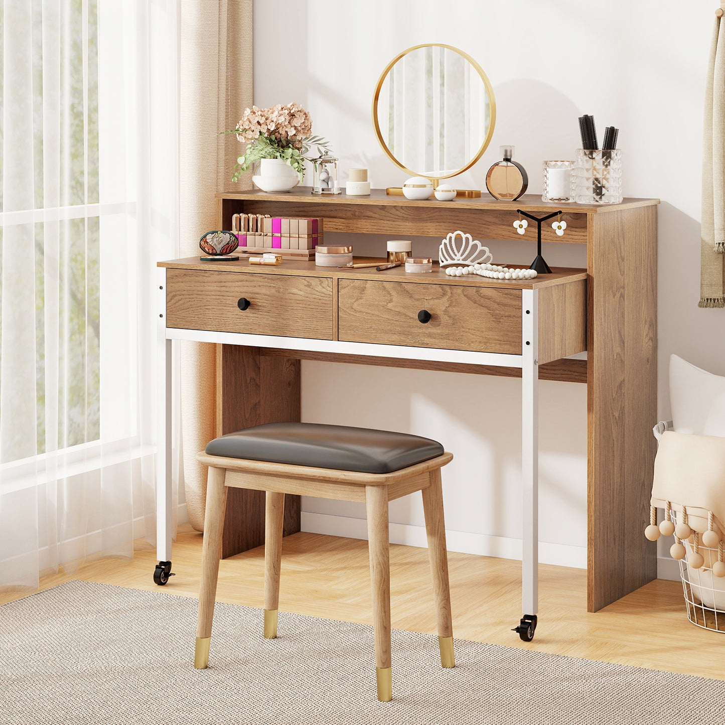Extendable Computer Desk with Pull Out Secondary Desk, Natural Office Desks at Gallery Canada