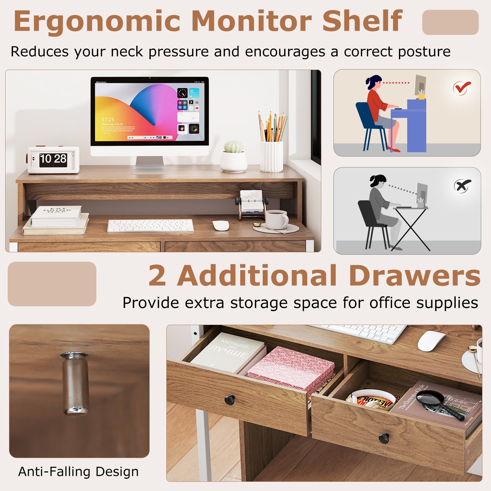 Extendable Computer Desk with Pull Out Secondary Desk, Natural Office Desks at Gallery Canada