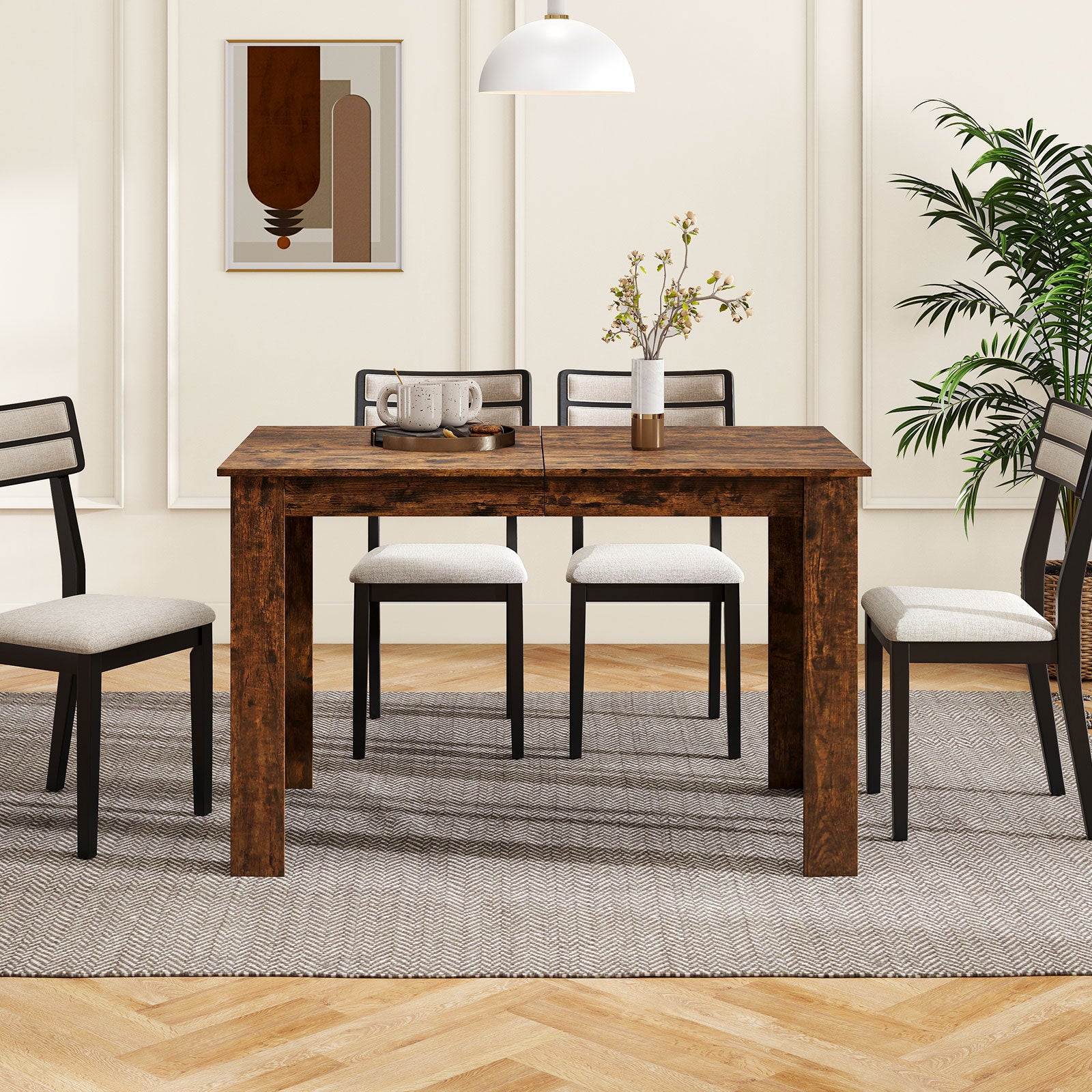 Extendable Dining Table for 4-8 People 47"-62" Large Rectangular Kitchen Table, Rustic Brown Dining Tables at Gallery Canada