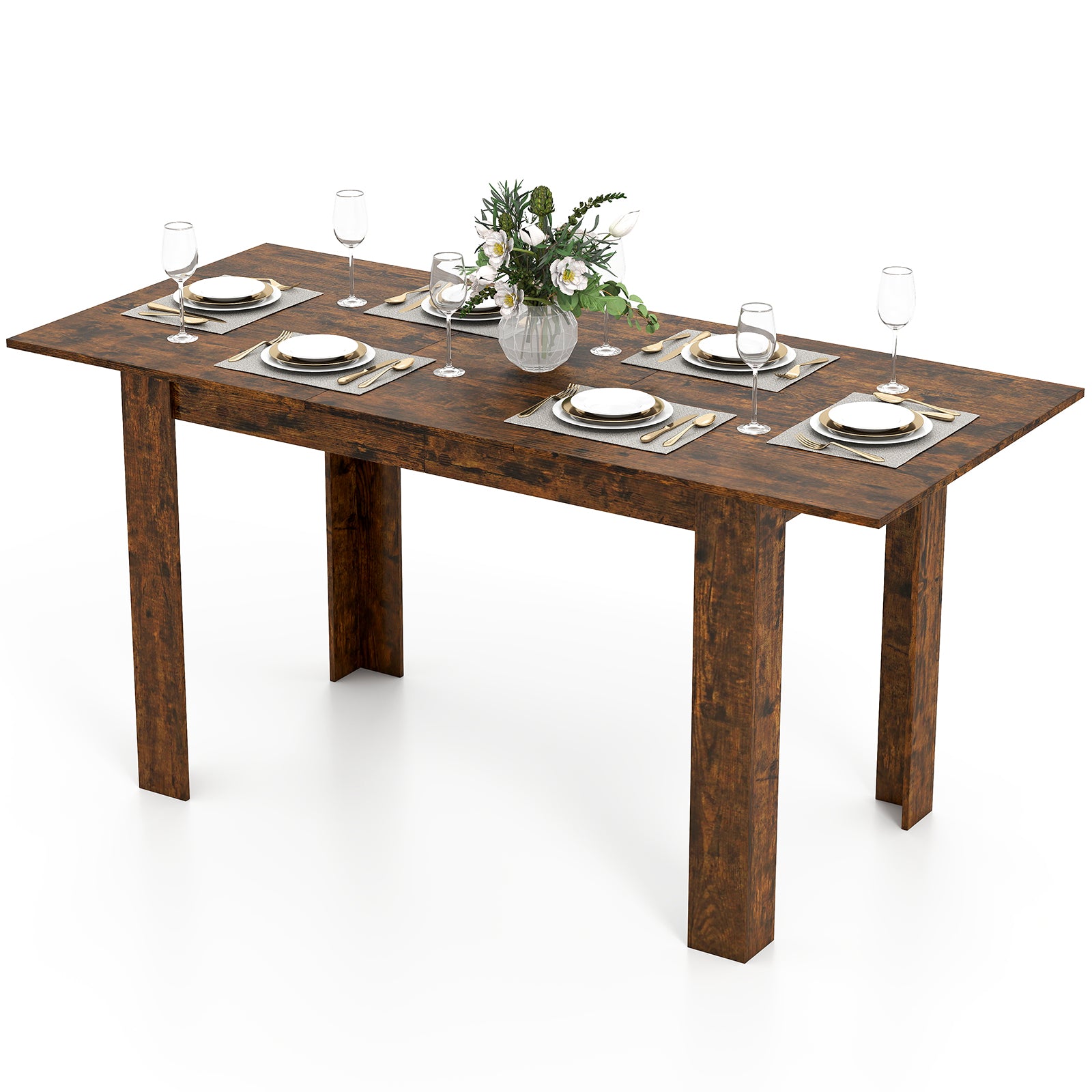 Extendable Dining Table for 4-8 People 47"-62" Large Rectangular Kitchen Table, Rustic Brown Dining Tables at Gallery Canada