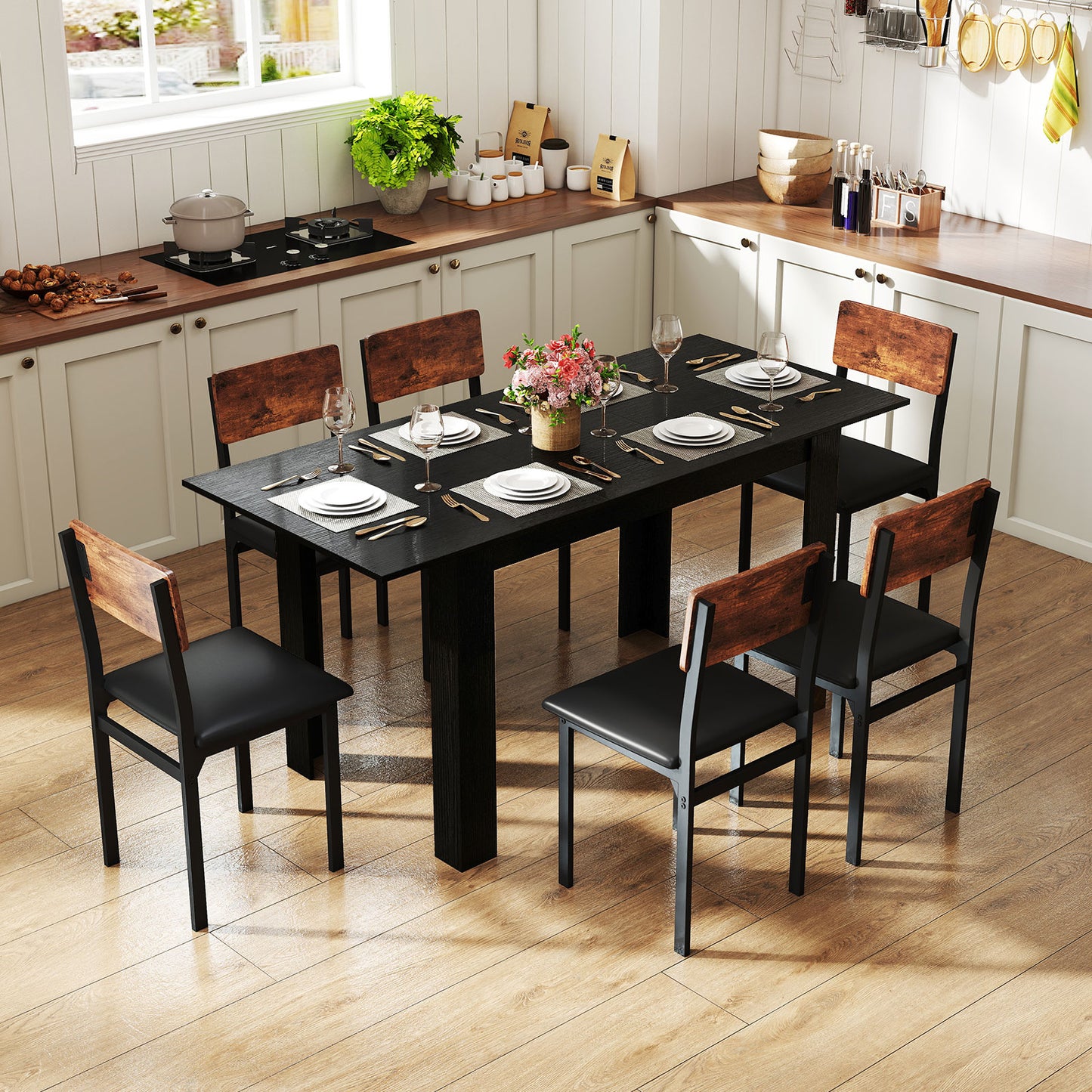 Extendable Dining Table for 4-8 People 47"-62" Large Rectangular Kitchen Table, Black Dining Tables at Gallery Canada