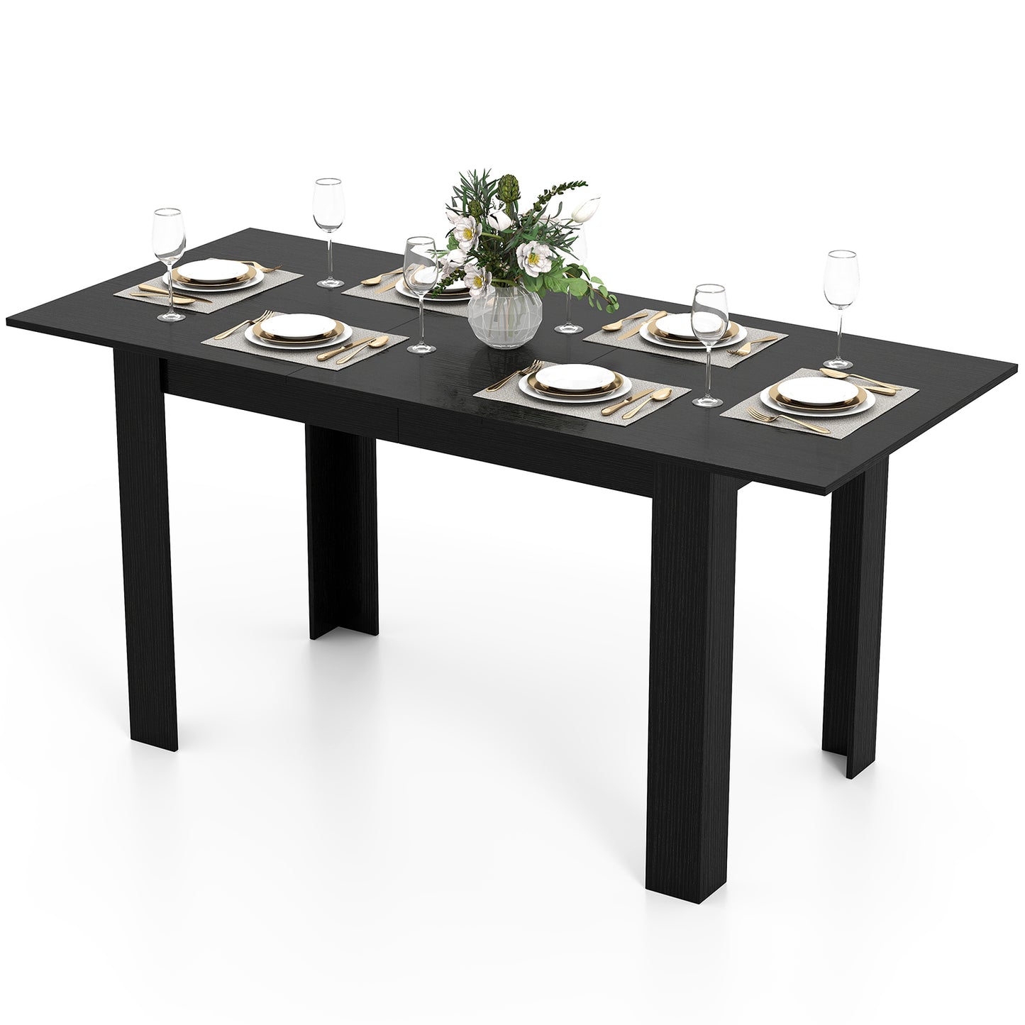 Extendable Dining Table for 4-8 People 47"-62" Large Rectangular Kitchen Table, Black Dining Tables at Gallery Canada