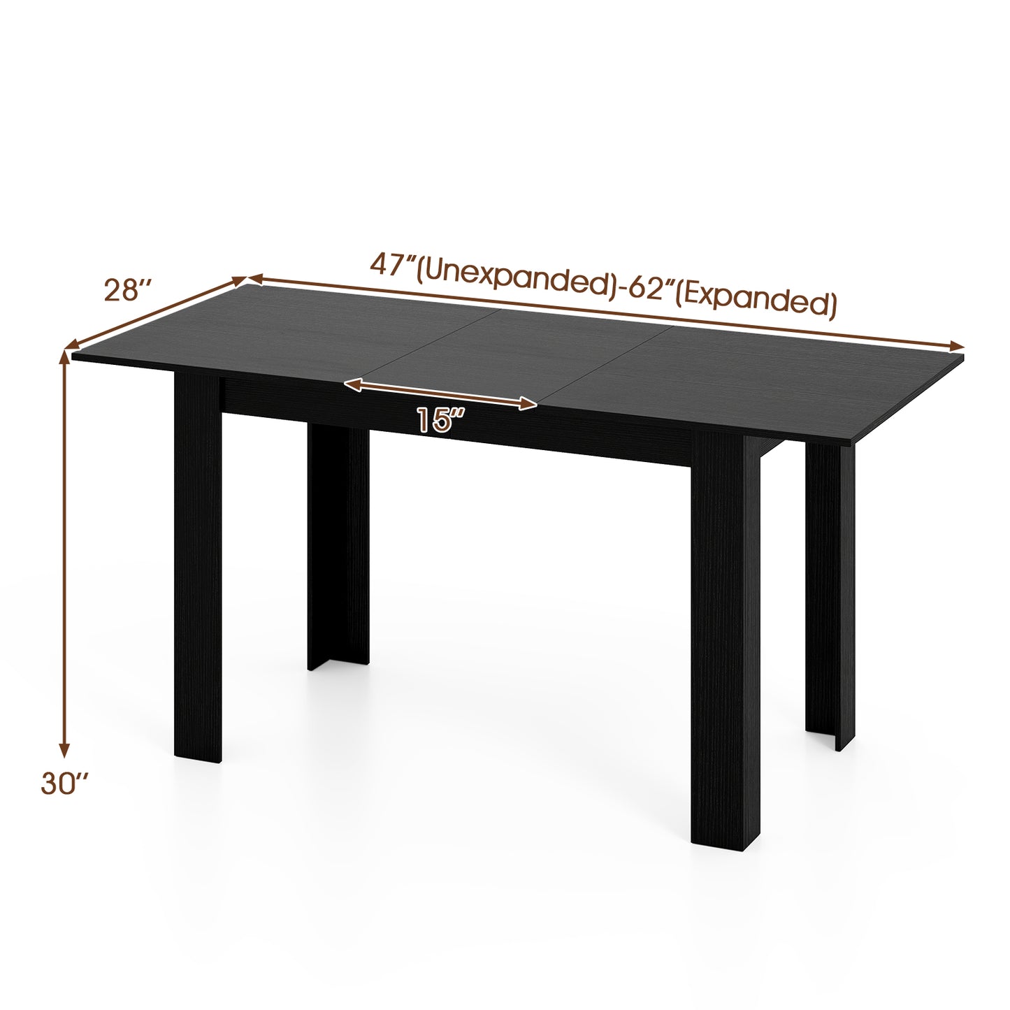 Extendable Dining Table for 4-8 People 47"-62" Large Rectangular Kitchen Table, Black Dining Tables at Gallery Canada