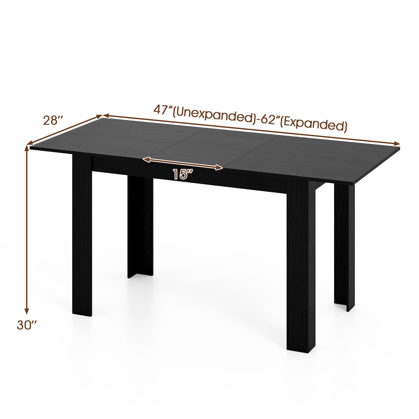 Extendable Dining Table for 4-8 People 47"-62" Large Rectangular Kitchen Table, Black Dining Tables at Gallery Canada