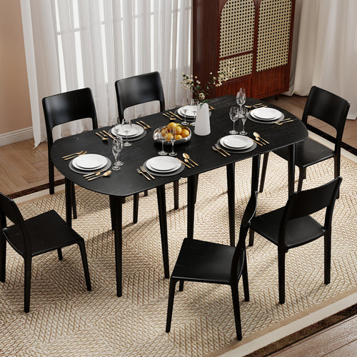 Extendable Dining Table Set, 2 Half-Round 1 Rectangular, Black