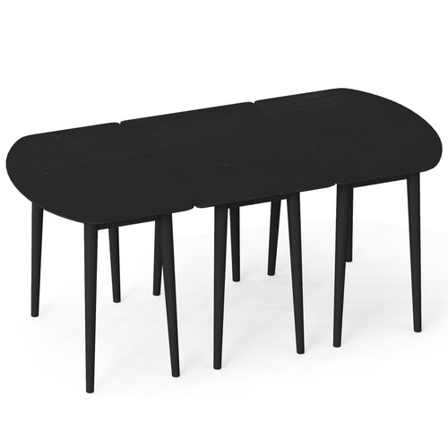 Extendable Dining Table Set, 2 Half-Round 1 Rectangular, Black