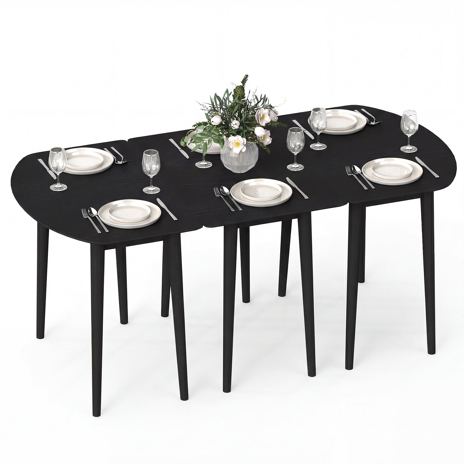 Extendable Dining Table Set, 2 Half-Round 1 Rectangular, Black Dining Tables at Gallery Canada