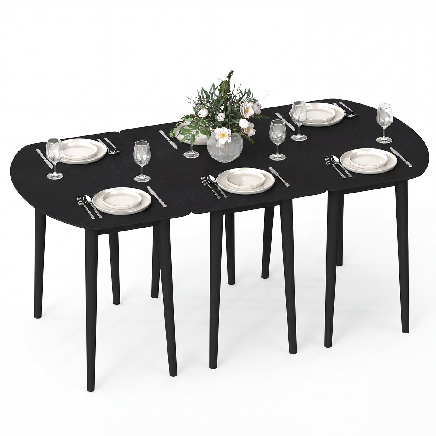 Extendable Dining Table Set, 2 Half-Round 1 Rectangular, Black Dining Tables at Gallery Canada