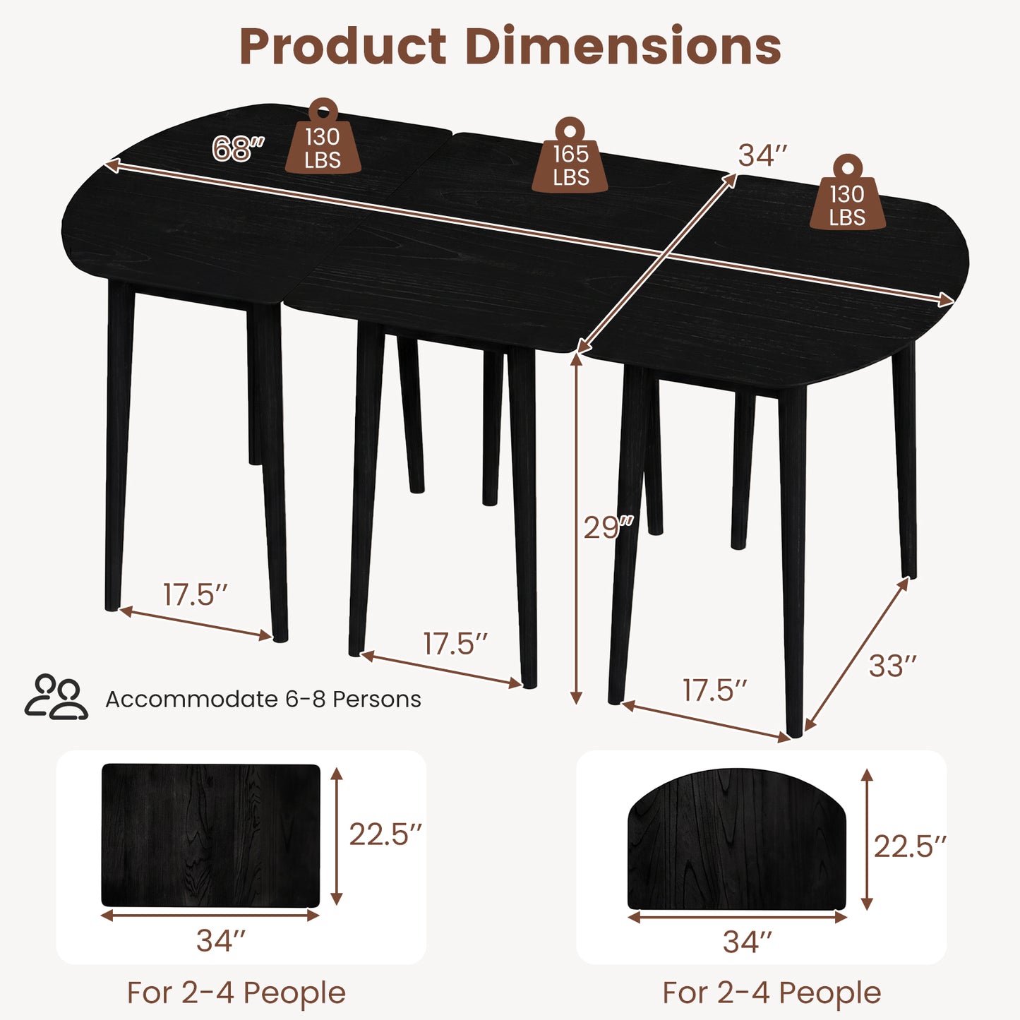 Extendable Dining Table Set, 2 Half-Round 1 Rectangular, Black Dining Tables at Gallery Canada