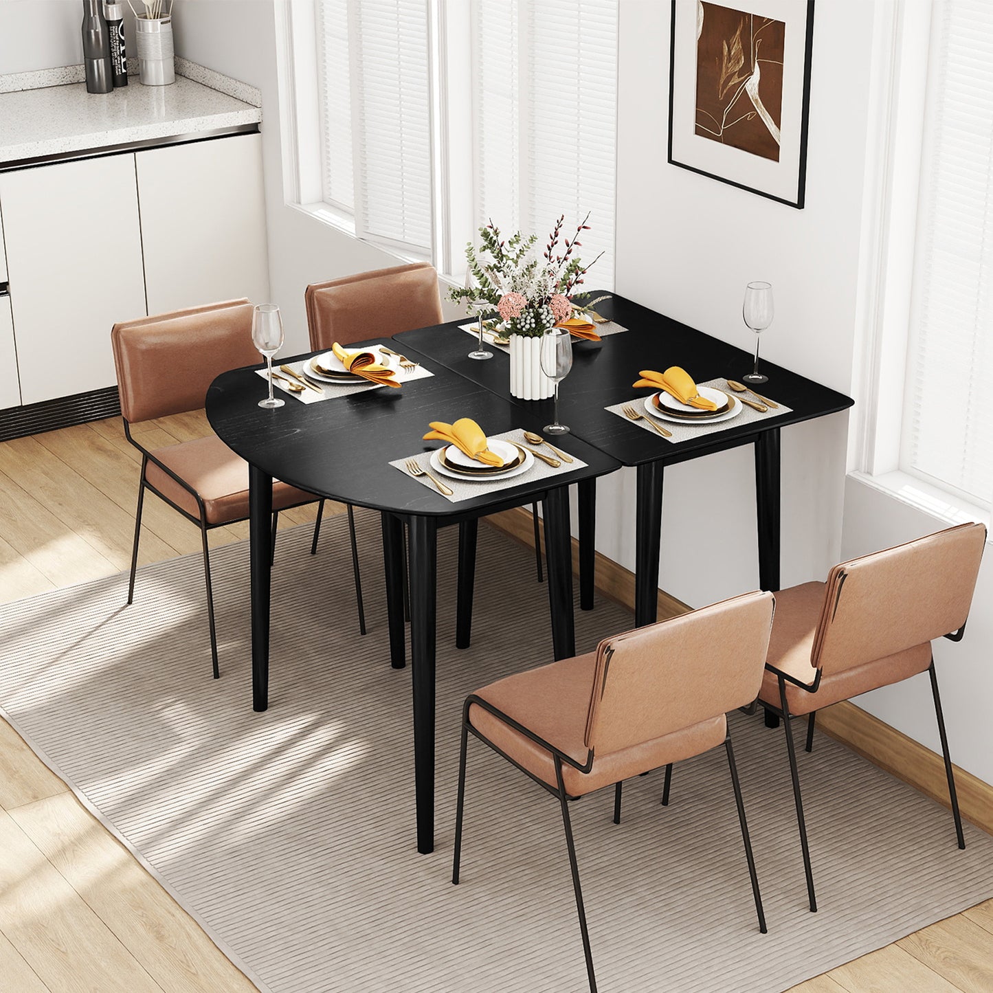 Extendable Dining Table Set, 2 Half-Round 1 Rectangular, Black Dining Tables at Gallery Canada