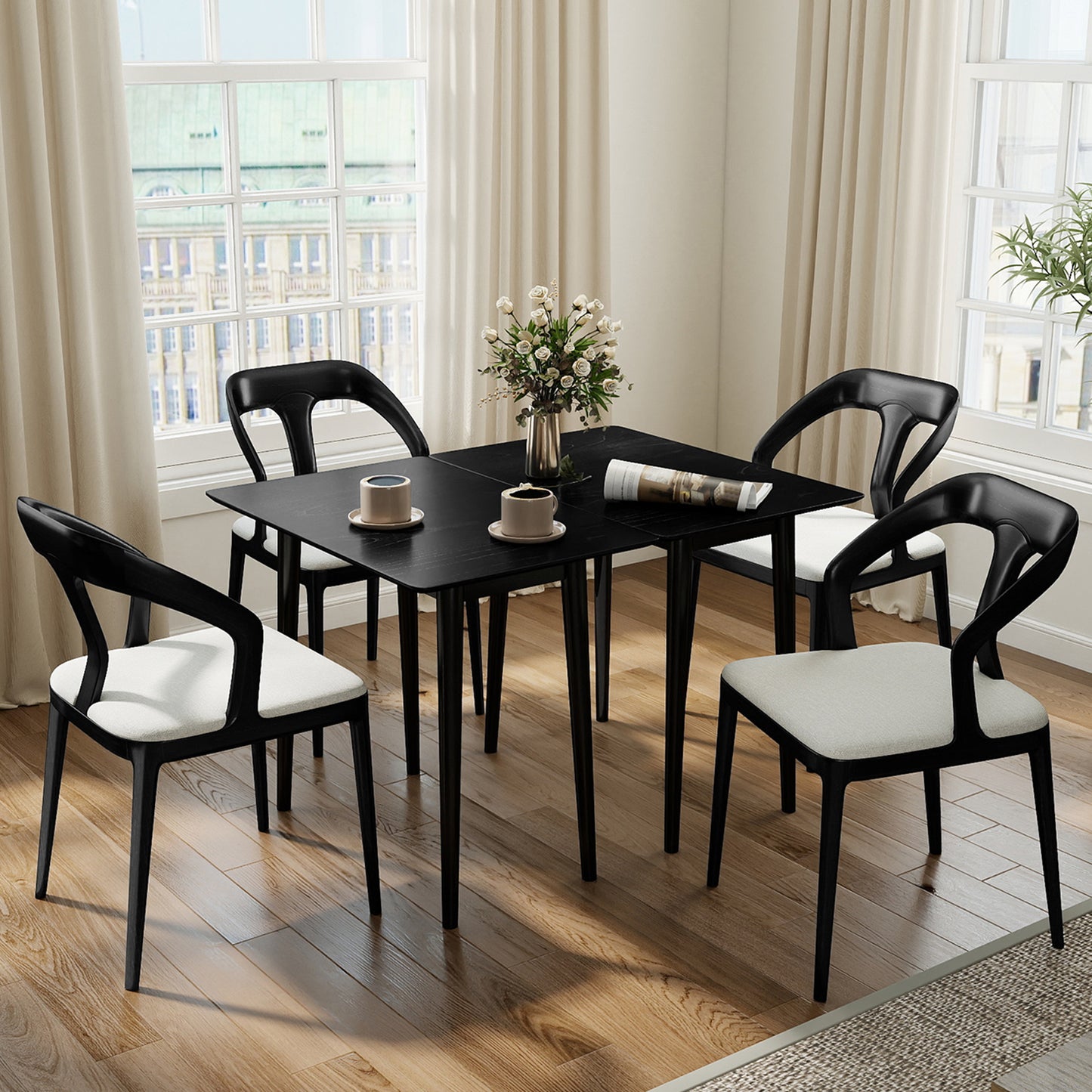 Extendable Dining Table Set, 2 Half-Round 1 Rectangular, Black Dining Tables at Gallery Canada