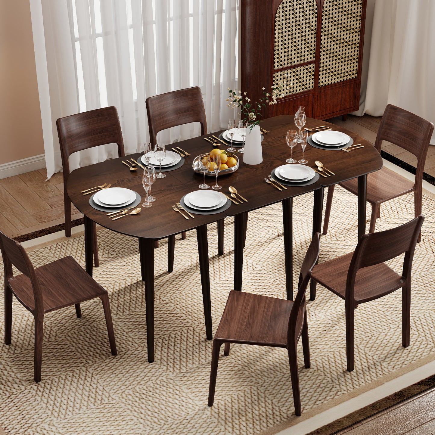 Extendable Dining Table Set, 2 Half-Round 1 Rectangular, Walnut Dining Tables at Gallery Canada