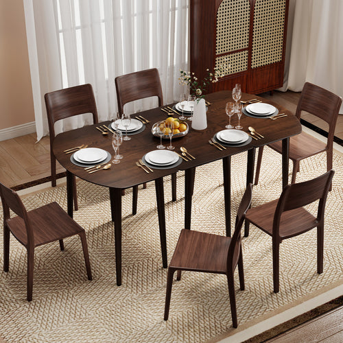 Extendable Dining Table Set, 2 Half-Round 1 Rectangular, Walnut