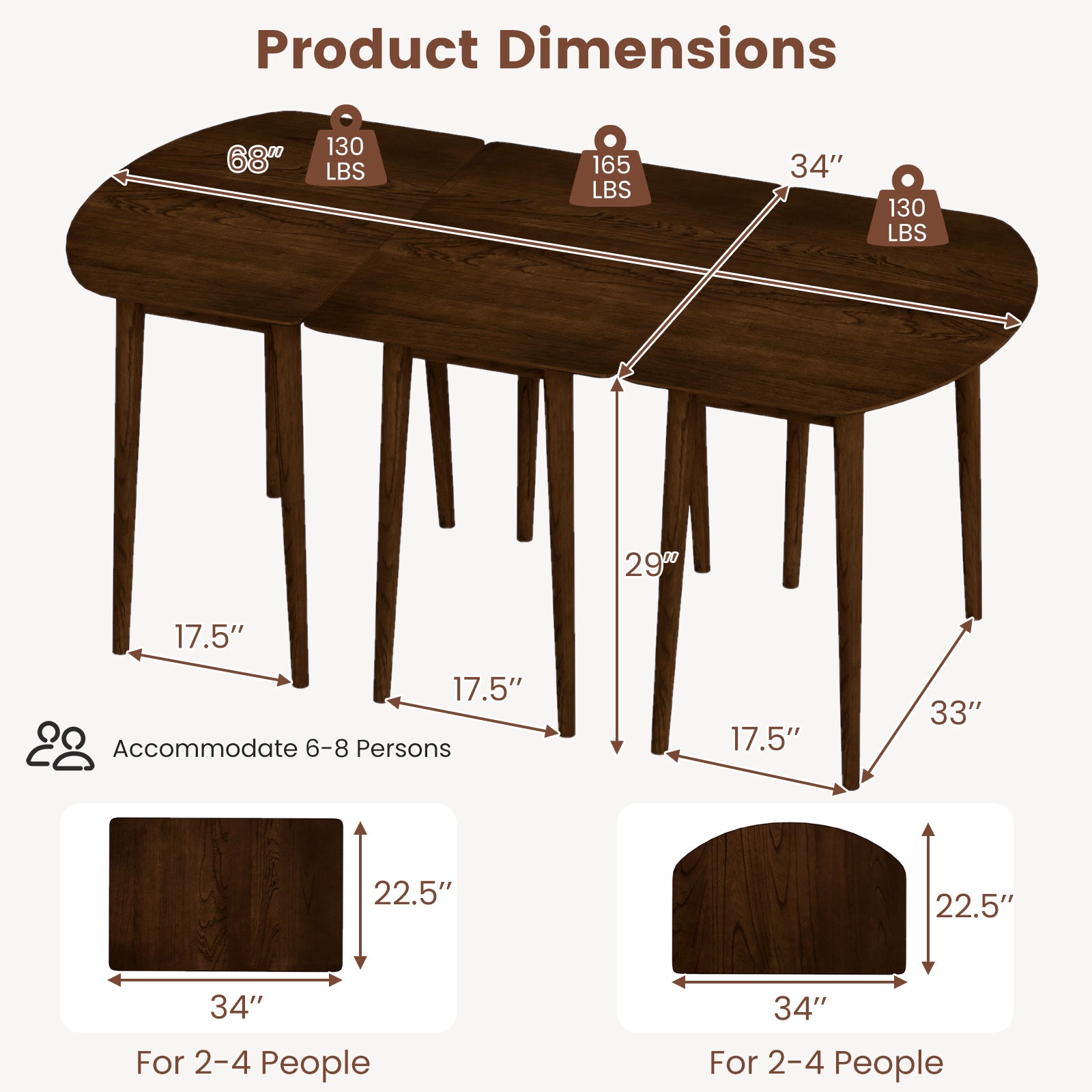 Extendable Dining Table Set, 2 Half-Round 1 Rectangular, Walnut Dining Tables at Gallery Canada