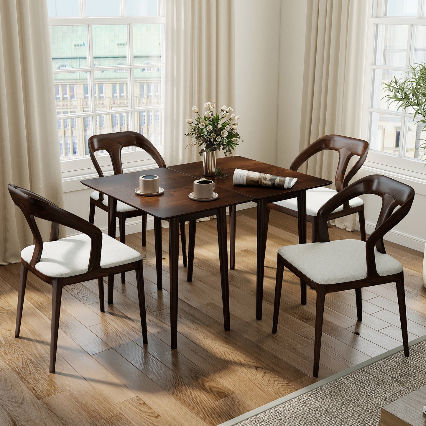 Extendable Dining Table Set, 2 Half-Round 1 Rectangular, Walnut Dining Tables at Gallery Canada