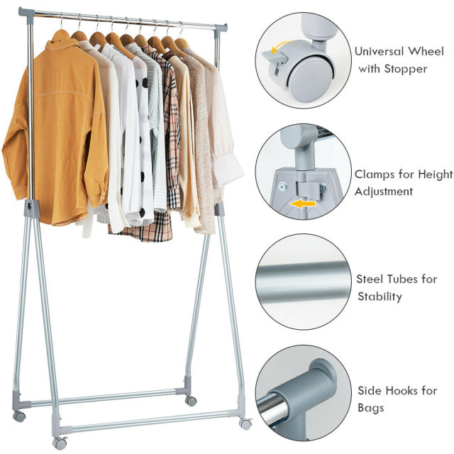 Extendable Foldable Heavy Duty Clothing Rack with Hanging Rod, Silver Clothing & Closet Storage at Gallery Canada