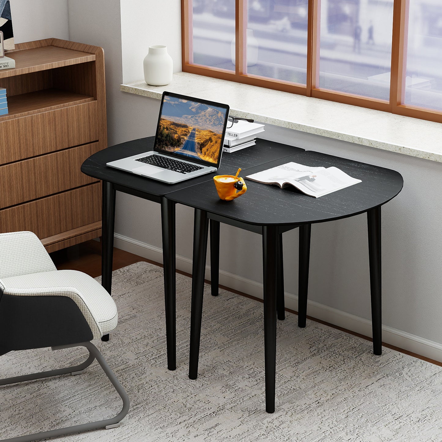 Extendable Oval Dining Table Set, 2 Half-Round Tables, Black Dining Tables at Gallery Canada