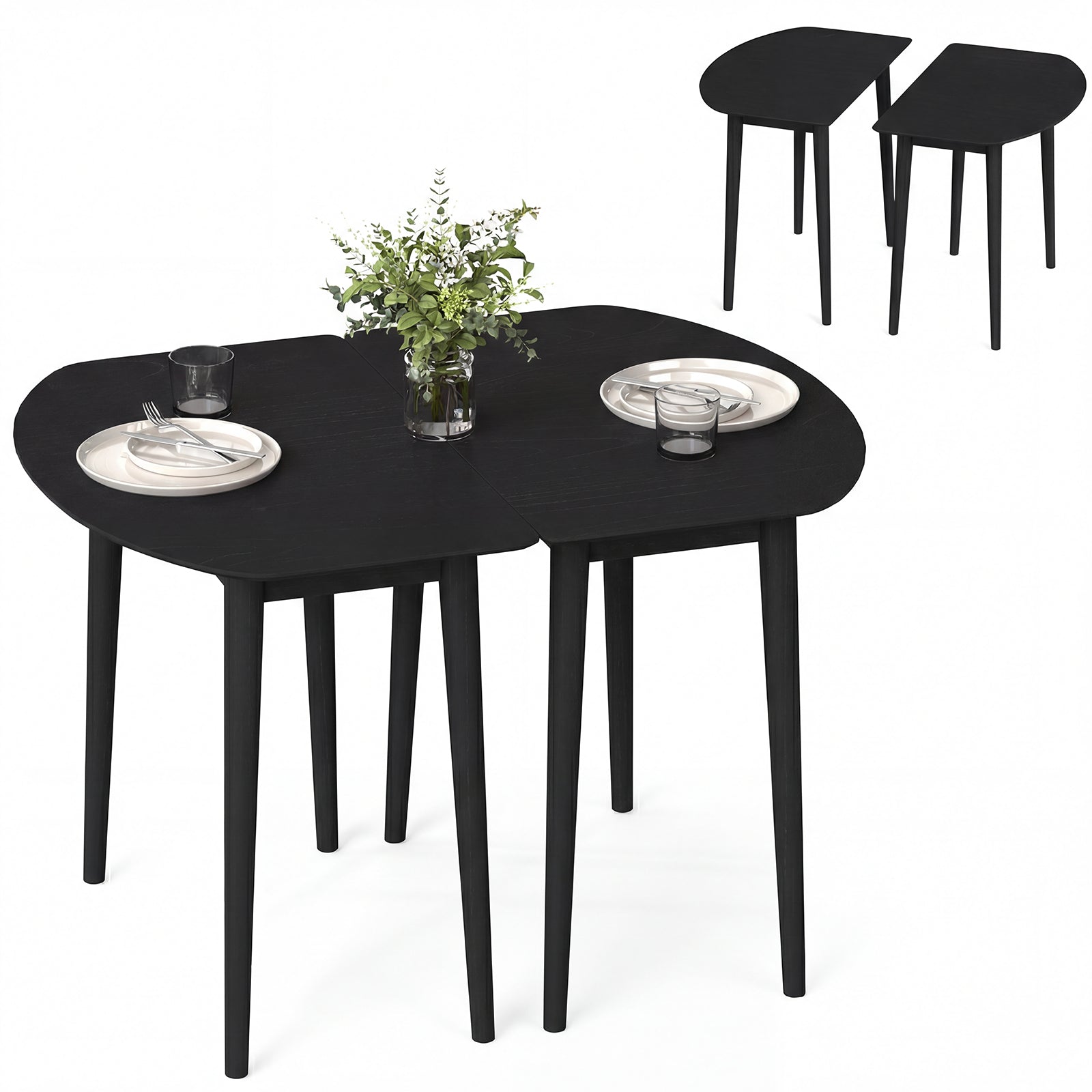 Extendable Oval Dining Table Set, 2 Half-Round Tables, Black Dining Tables at Gallery Canada