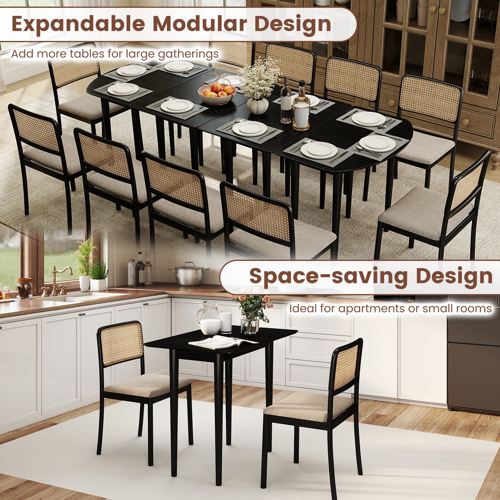 Extendable Oval Dining Table Set, 2 Half-Round Tables, Black Dining Tables at Gallery Canada