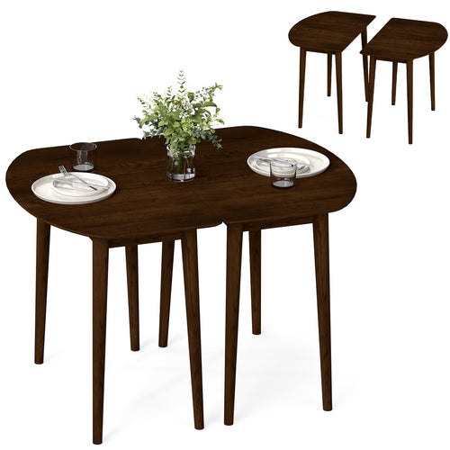 Extendable Oval Dining Table Set, 2 Half-Round Tables, Walnut
