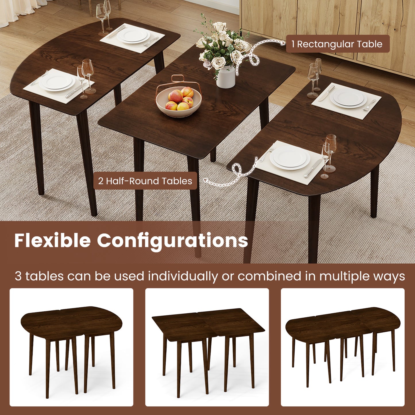 Extendable Oval Dining Table Set, 2 Half-Round Tables, Walnut Dining Tables at Gallery Canada