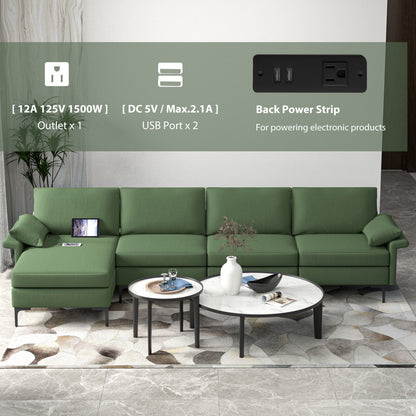 Extra Large L-Shaped Sectional Sofa, Reversible Chaise, 2 USB Ports, Army Green Sofas & Loveseats at Gallery Canada