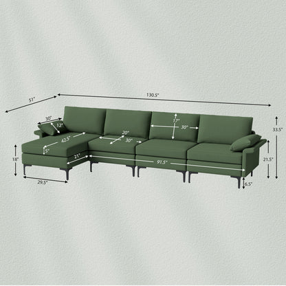 Extra Large L-Shaped Sectional Sofa, Reversible Chaise, 2 USB Ports, Army Green Sofas & Loveseats at Gallery Canada