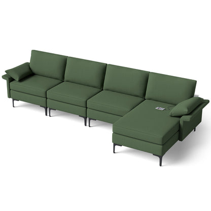 Extra Large L-Shaped Sectional Sofa, Reversible Chaise, 2 USB Ports, Army Green Sofas & Loveseats at Gallery Canada