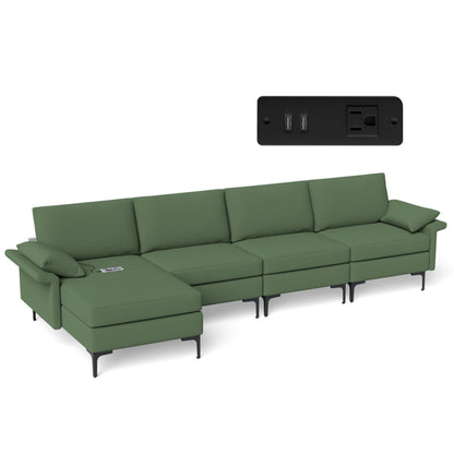 Extra Large L-Shaped Sectional Sofa, Reversible Chaise, 2 USB Ports, Army Green Sofas & Loveseats at Gallery Canada