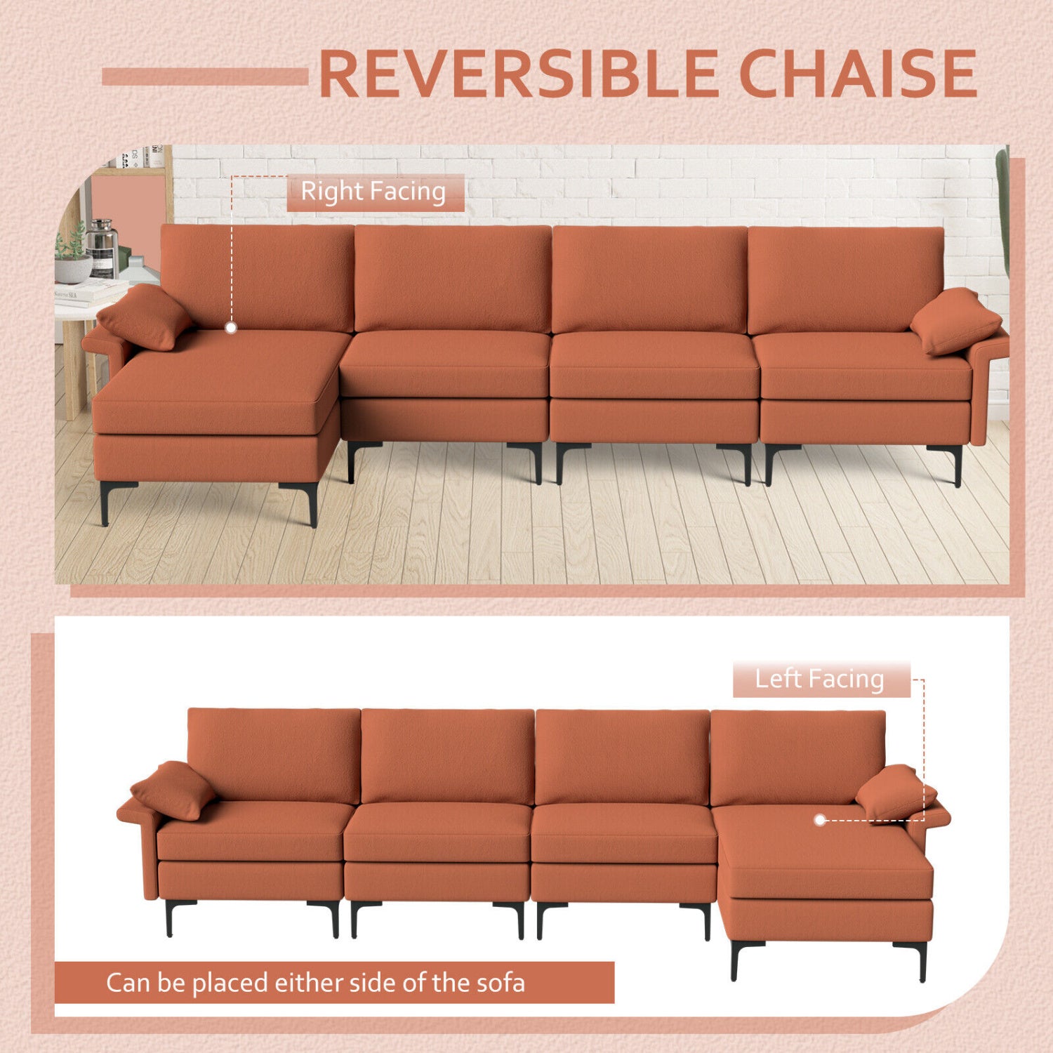 Extra Large L-Shaped Sectional Sofa, Reversible Chaise, 2 USB Ports, Red Sofas & Loveseats at Gallery Canada