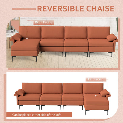 Extra Large L-Shaped Sectional Sofa, Reversible Chaise, 2 USB Ports, Red Sofas & Loveseats at Gallery Canada