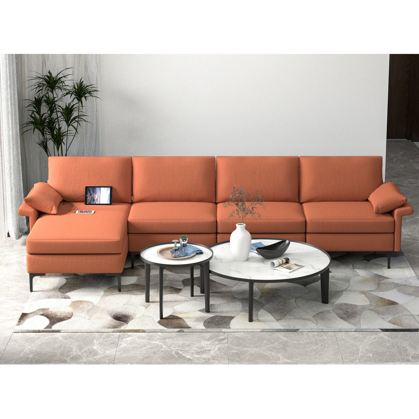 Extra Large L-Shaped Sectional Sofa, Reversible Chaise, 2 USB Ports, Red Sofas & Loveseats at Gallery Canada