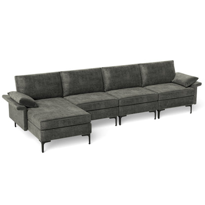 Extra Large L-Shaped Sectional Sofa, Reversible Chaise, 2 USB Ports, Gray Sofas & Loveseats Gray at Gallery Canada