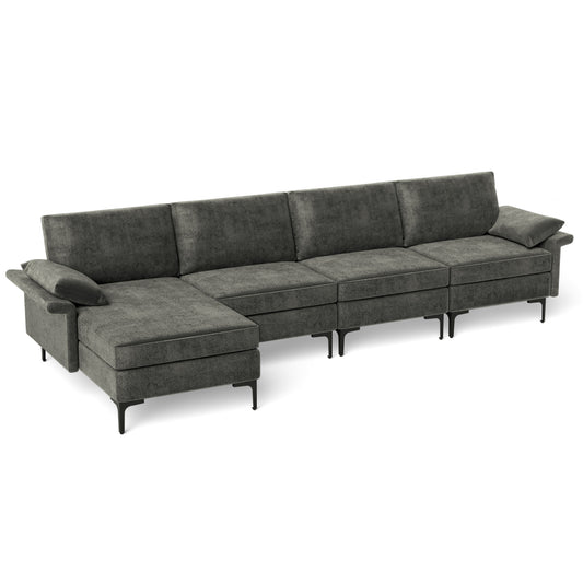 Extra Large L-Shaped Sectional Sofa, Reversible Chaise, 2 USB Ports, Gray Sofas & Loveseats Gray at Gallery Canada